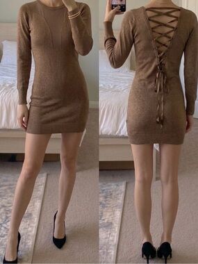 Joyce Leslie Metallic Brown Mini Sweater Dress